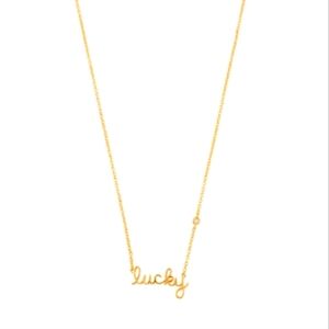 Sydney Evan “Lucky” Necklace .925 Gold Vermeil Diamond Accent Script Pendant 16”